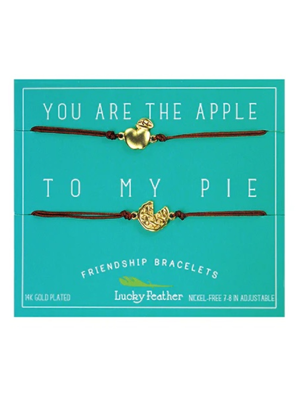 Lucky Feather Gold Apple Friendship Bracelets - Brown Cord